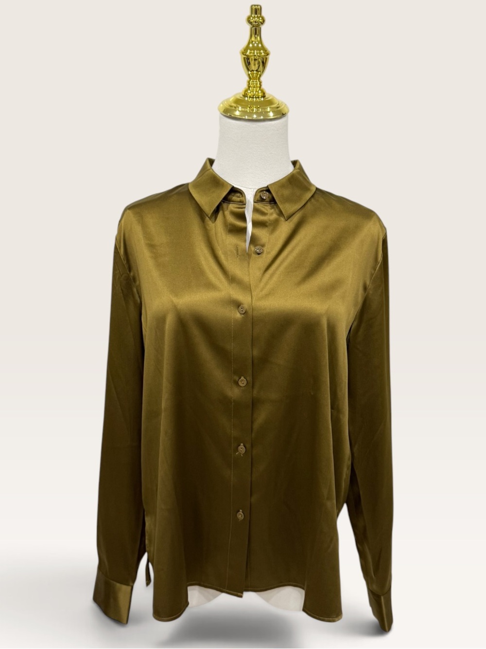 NWT Eileen Fisher Gold Leaf Stretch Silk Charmeuse Classic Collar Shirt $278 XXS